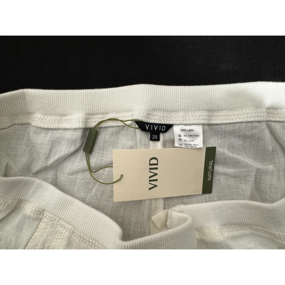 NWT VIVID 100% Linen White Wide Leg Cropped Pant Relaxed Lagenlook Beachy Sz 20 - Picture 3 of 11